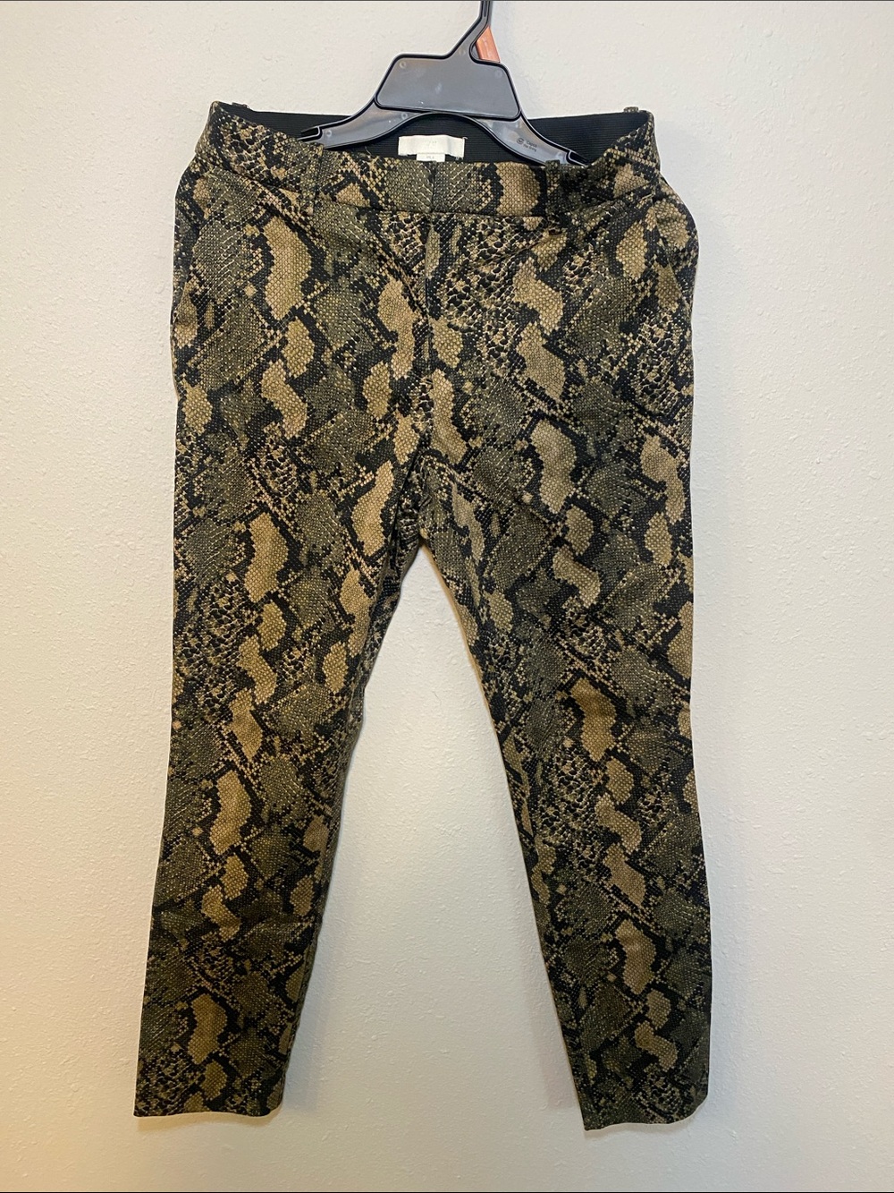 H&M Olive and Black Snake-Print Skinny Pants